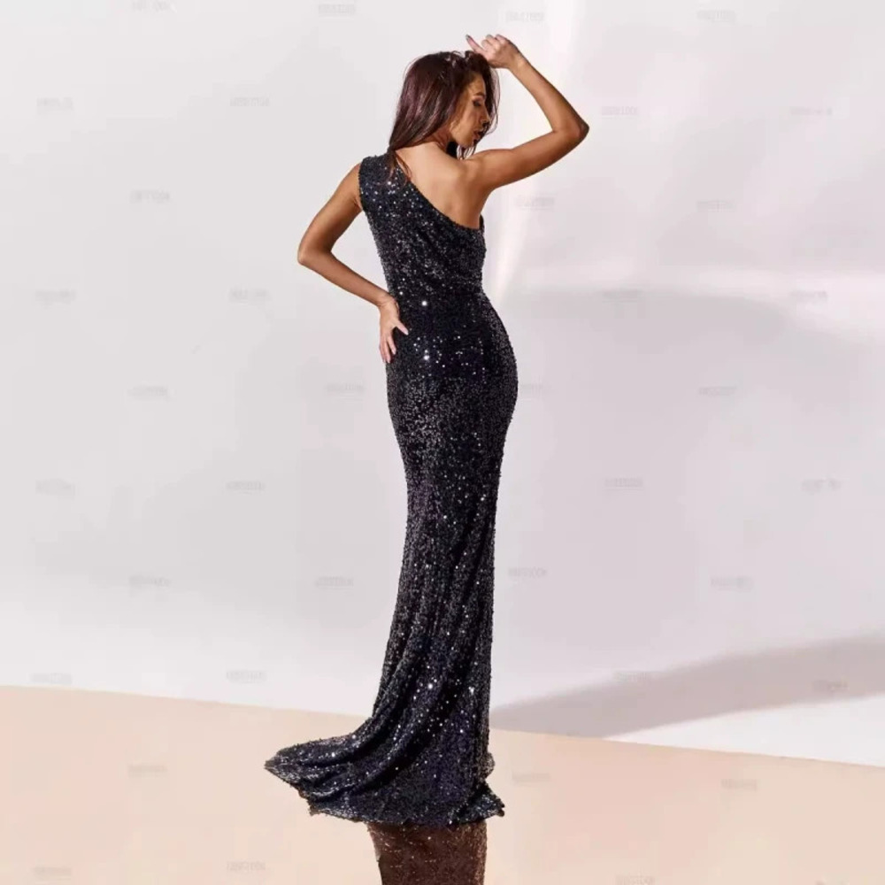 ZARA Elegant European Black Sequin Strapless High Waist Long Solid Office Dress
